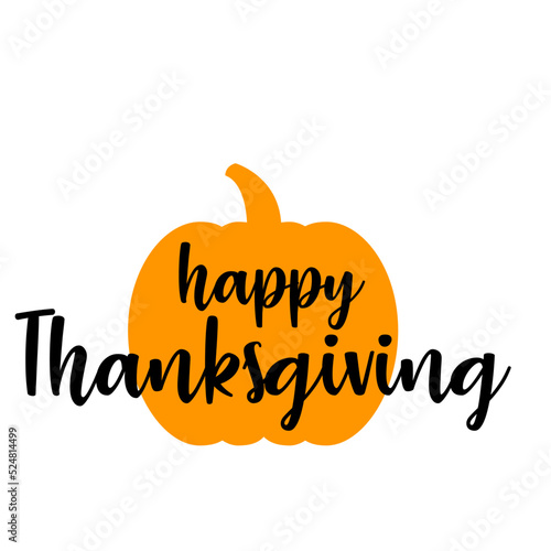 Logo con texto manuscrito happy Thanksgiving sobre silueta de calabaza en color anaranjado y negro