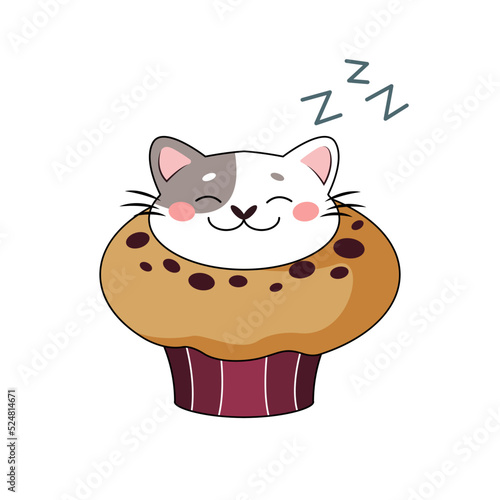 Vector illustration of a cute muffin cat. Cupcake