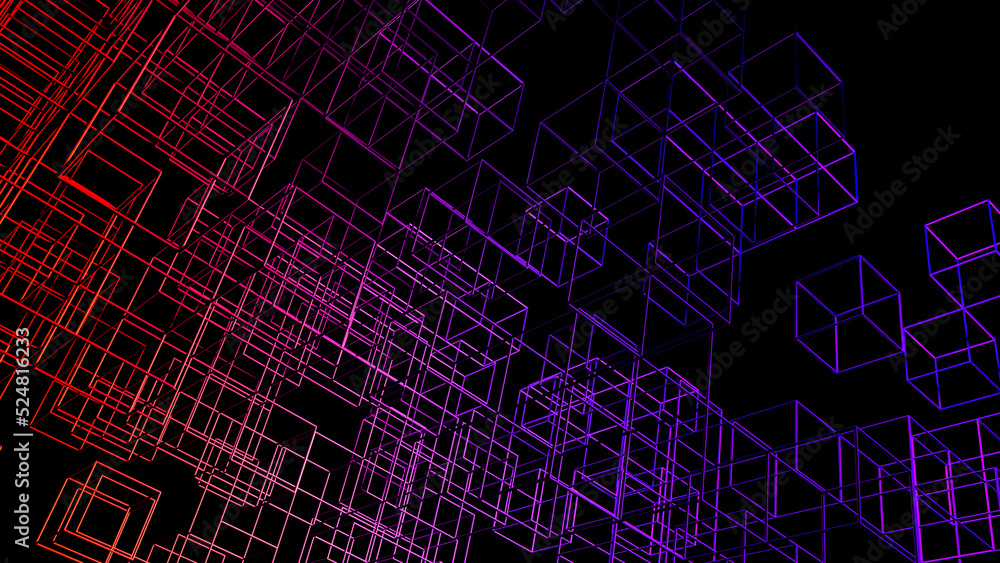 Obraz premium 3d data abstract background. Technology digital blue grid lines on black backdrop. Cyber, science, network concept. 
