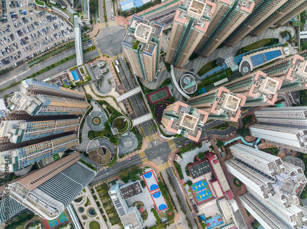 Top down view of Hong Kong city