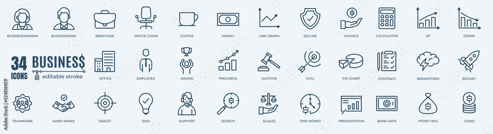 Simple Set of Business, Money and Finance Related Vector Line Icons. Contains thin Icons as Briefcase, Chart, Office and more. Editable Stroke. 48x48 Pixel Perfect Simple Set of Business, Money and Finance Related Vector Line Icons. Contains thin Icons as Briefcase, Chart, Office and more. Editable Stroke. 48x48 Pixel Perfect