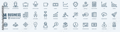 Simple Set of Business, Money and Finance Related Vector Line Icons. Contains thin Icons as Briefcase, Chart, Office and more. Editable Stroke. 48x48 Pixel Perfect