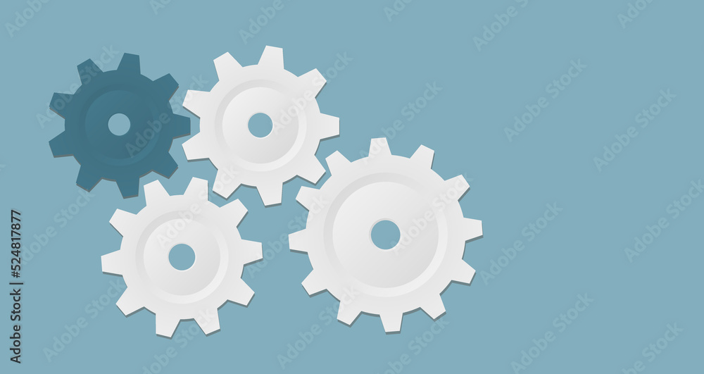 White gears and cogs on blue, cooperation concept background White gears and cogs on blue, cooperation concept background