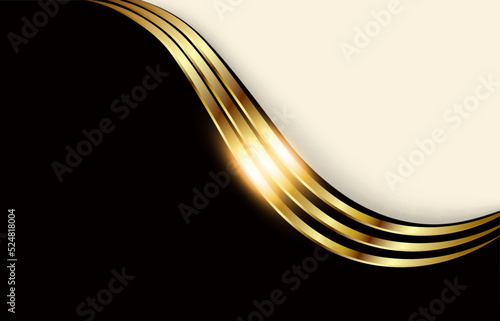 Business background with gold shiny wave on black, 3D shiny elegant vector background.