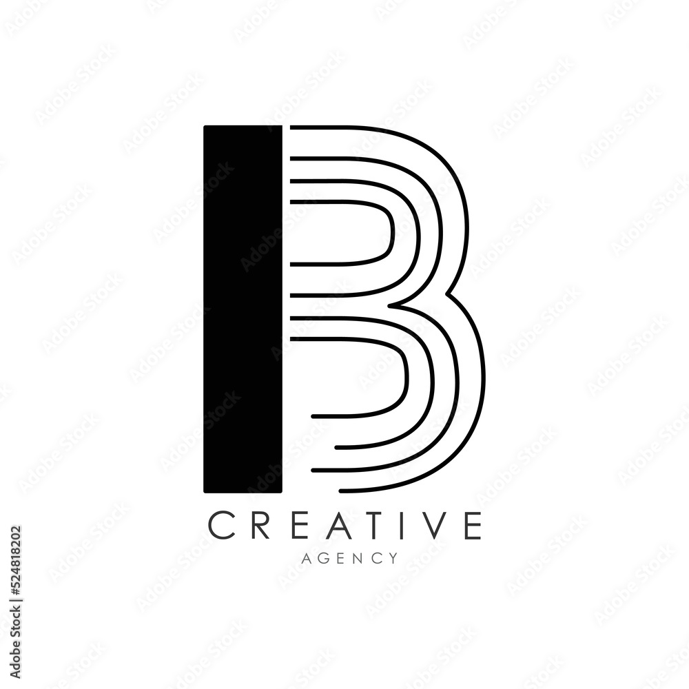 B Letter Logo With Black Line Design. Line letter symbol vector ...