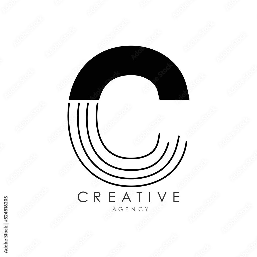 C Letter Logo With Black Line Design. Line letter symbol vector ...
