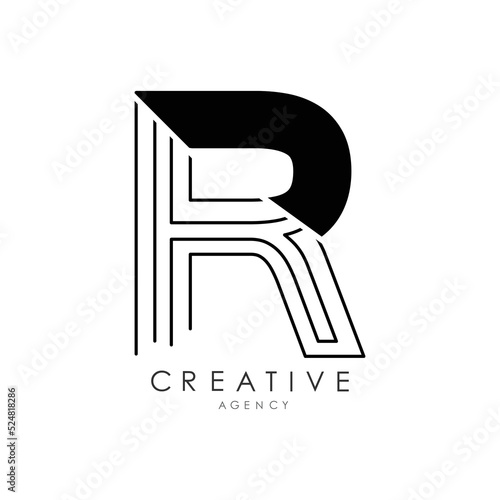 R Letter Logo With Black Line Design. Line letter symbol vector illustration 