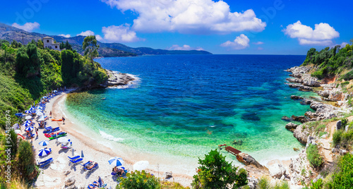 Greece. Best beaches of Corfu island . panoramic view of charming Pipitos beach near Kassiopi village