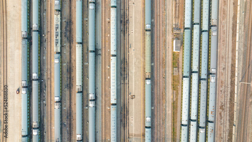 Aerial photo of Xuzhou Railway Station and Peace Bridge full of freight trains in Xuzhou City, Jiangsu Province, China