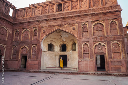 Female tourist outside old fort photo