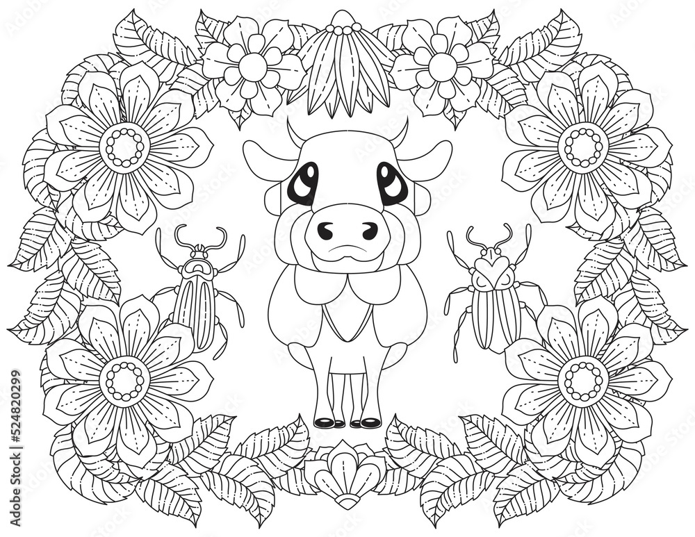 A Stylized Funny Cow Coloring Page A Stylized Funny Cow Coloring Page