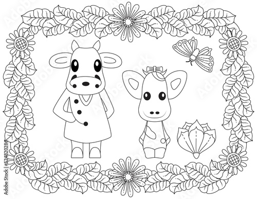 A Stylized Funny Cow Coloring Page