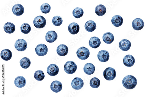 Blueberry berries isolated on white background. View from above. Top view.