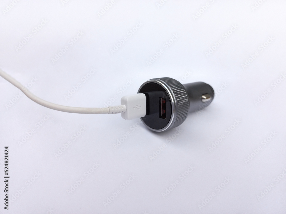 Black USB electronics device car charger isolated on white Black USB electronics device car charger isolated on white