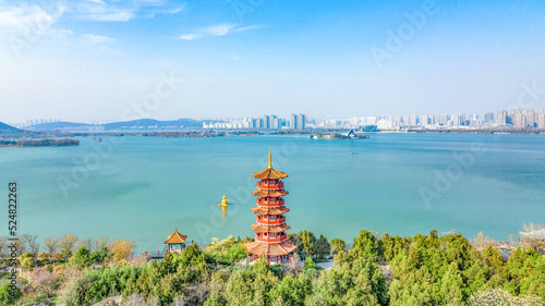 Aerial photography of Sugong Tower Scenic Area, Yunlong Lake, Xuzhou City, Jiangsu Province, China