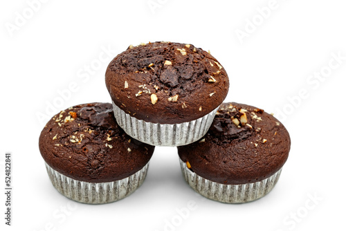 cocoa muffin with walnuts and chocolate on top