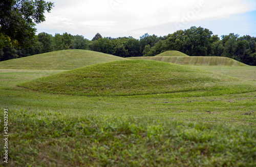 Vászonkép Native American Hopewell Culture prehistoric Earthworks burial mounds in Mound City park Ohio