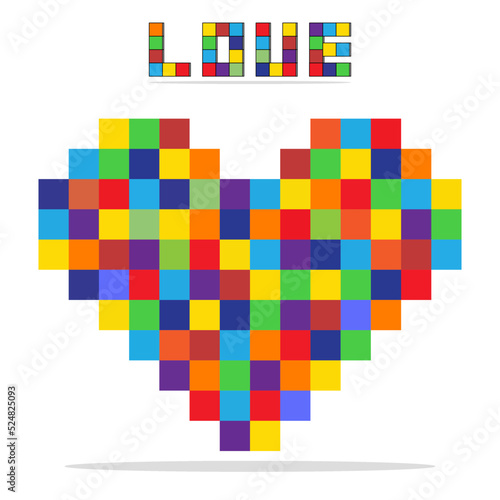 rainbow hearts bits pixel art showing love