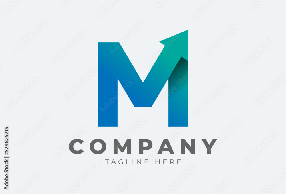 Initial M logo. letter M with arrow in gradient colour logo design inspiration, usable for brand and company logos Initial M logo. letter M with arrow in gradient colour logo design inspiration, usable for brand and company logos