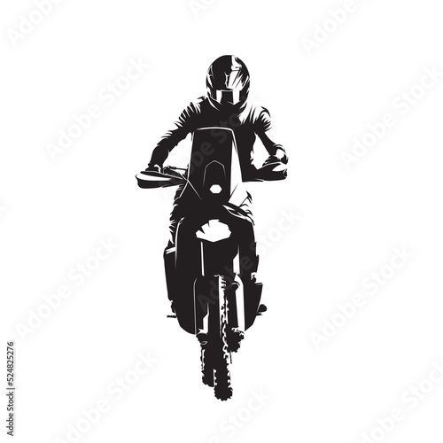 Rally motorcycle, abstract isolated vector silhouette, front view motocross motorbike. Desert rally adventure logo