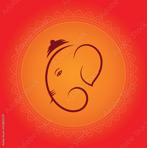 Indian Ganpati festival design with minimal lord Ganesh face and mandala background, God Ganpati design that you can use as background, post, invitation, greeting, etc. 