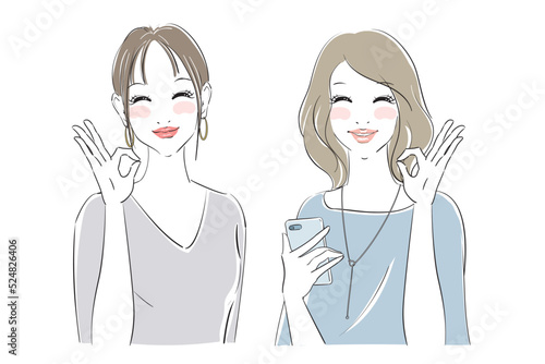 きれいな女性二人の表情パターン　オーケー