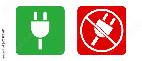 Outlet icon set. Charging available and charging prohibited sign. Vector.