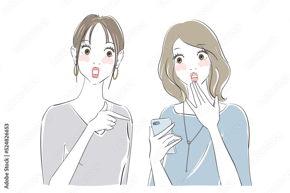 きれいな女性二人の表情パターン スマートフォン きれいな女性二人の表情パターン スマートフォン