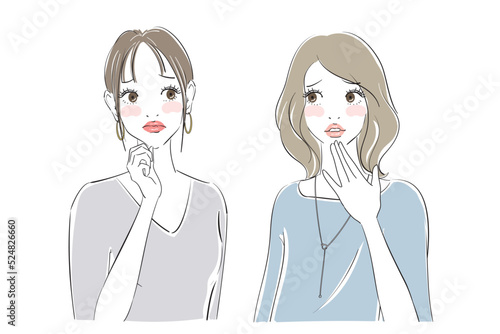 きれいな女性二人の表情パターン　悩む