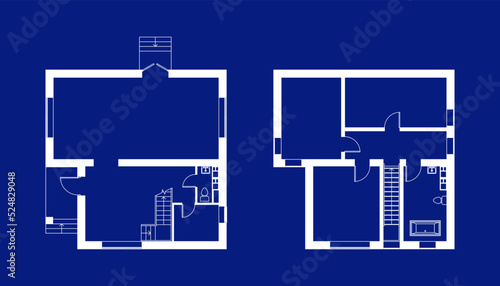 Blueprints floor plans of a suburban house. Vector Illustration.