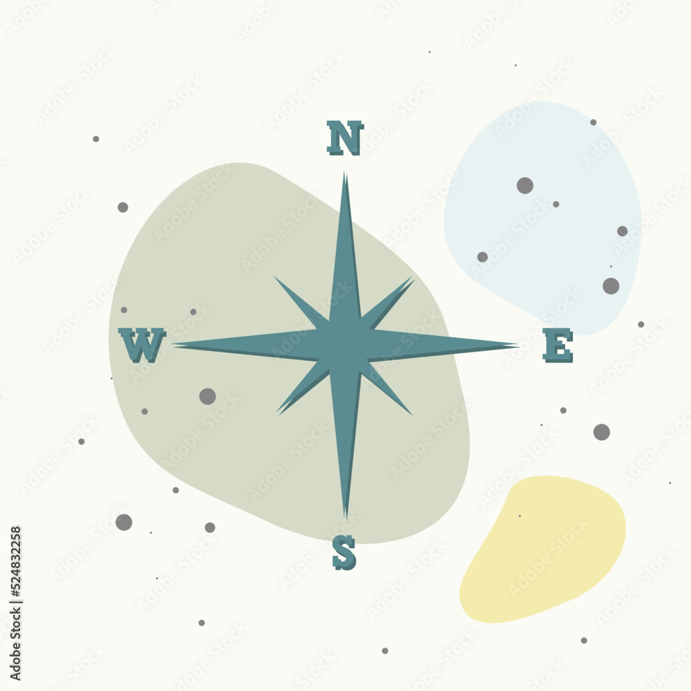 Fototapeta premium Vector icon of the compass. Illustration of a compass symbol for determining the sides of the world on multicolored background.