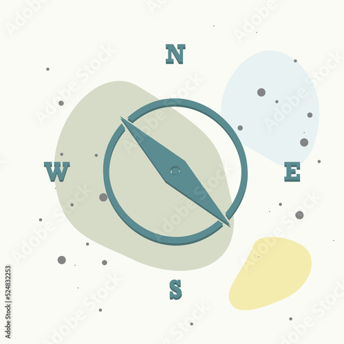 Vector icon of the compass. Illustration of a compass symbol for determining the sides of the world on multicolored background.