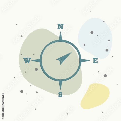 Vector icon of the compass. Illustration of a compass symbol for determining the sides of the world on multicolored background.