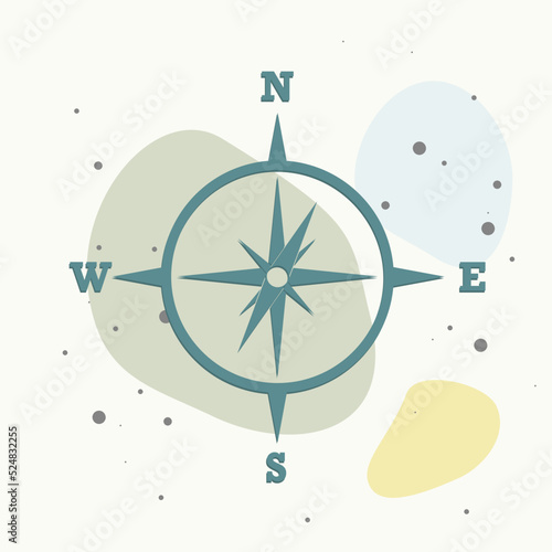 Vector icon of the compass. Illustration of a compass symbol for determining the sides of the world on multicolored background.
