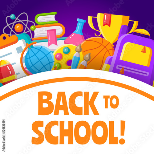 Back to school sale banner design template with colorful school supplies and sale text for shopping discount promotion. Vector illustration