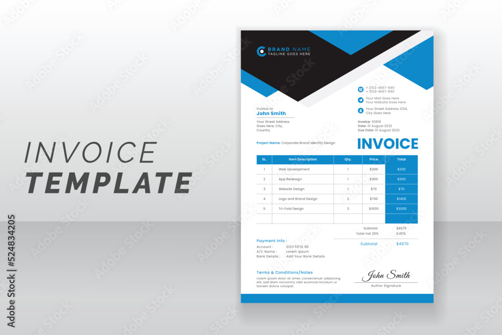 Modern abstract invoice template design
