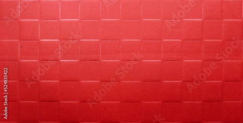 Abstract luxury red blank paper sheet background texture with geometric isometric square shape blocks, lines and pattern. Gradient, graphic design, ad and monochrome concept. Horizontal close up view.
