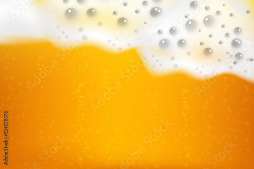 Realistic white cold beer foam with bubbles, flowing down a glass goblet.Stream of soap solution.Background for design oktoberfest flyers, restaurants, bar.