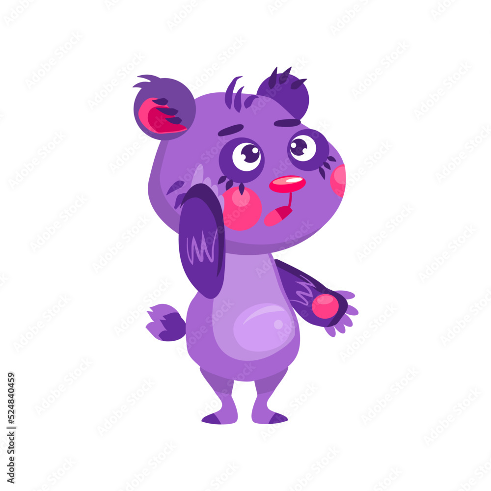 Confused bear . Character design. Can be used for branding, graphic design, product for children, stickers for social network. Isolated vector  illustration on white background.