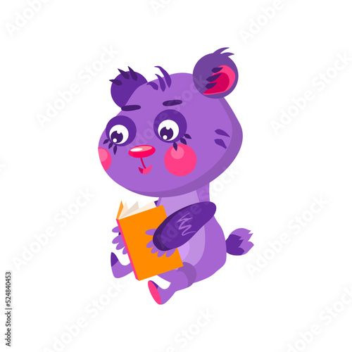 Reading bear . Character design. Can be used for branding, graphic design, product for children, stickers for social network. Isolated vector  illustration on white background.