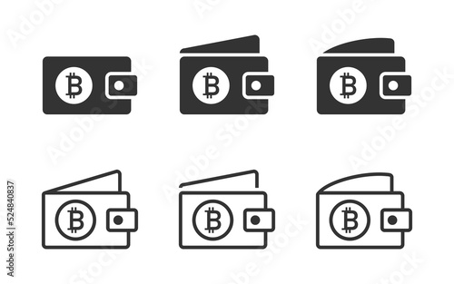 Bitcoin wallet icons set. Digital money. Crypto currency icon. Vector illustration.