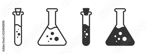 Chemistry beakers set. Flask and test tube icon. Vector illustration.