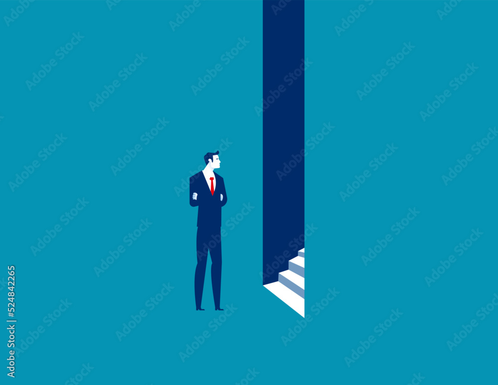 Businessman entering. Business accessibility vector illustration concept Businessman entering. Business accessibility vector illustration concept