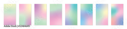 A collection of colorful mosaic gradient set illustrations. Modern trendy template vector design, grainy texture. For fliers, social media posts, screens, mobile apps, covers, wallpapers and branding.