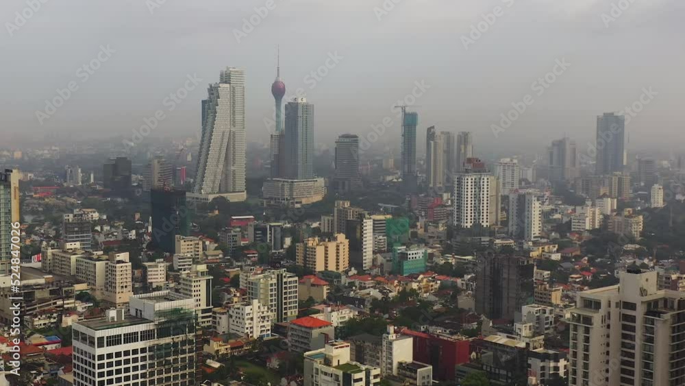 Aerial drone of city of Colombo with business and office buildings. Aerial drone of city of Colombo with business and office buildings.