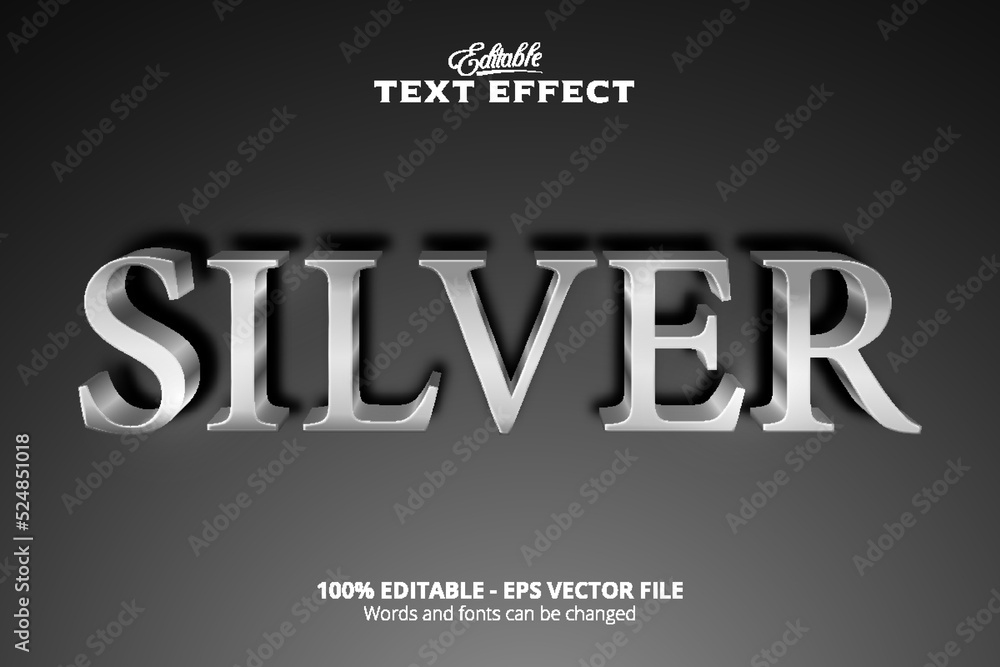 Editable text effect, Gray background, metalic style silver text