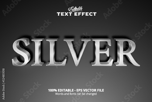 Editable text effect, Gray background, metalic style silver text