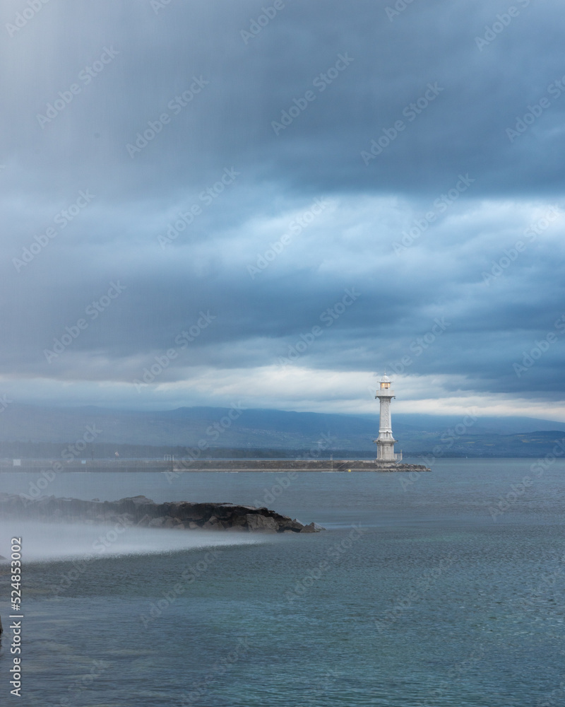lighthouse with gloomy sky