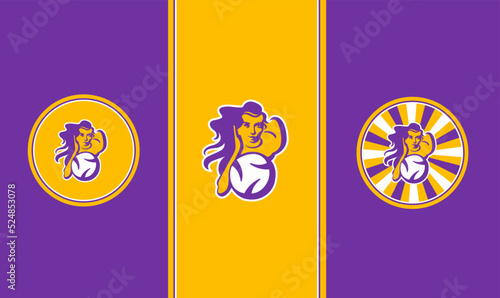 Women football logo three versions, powerful sportswoman logotype for a soccer team, tournament, cup, clothing brand and sport supplements brand logo