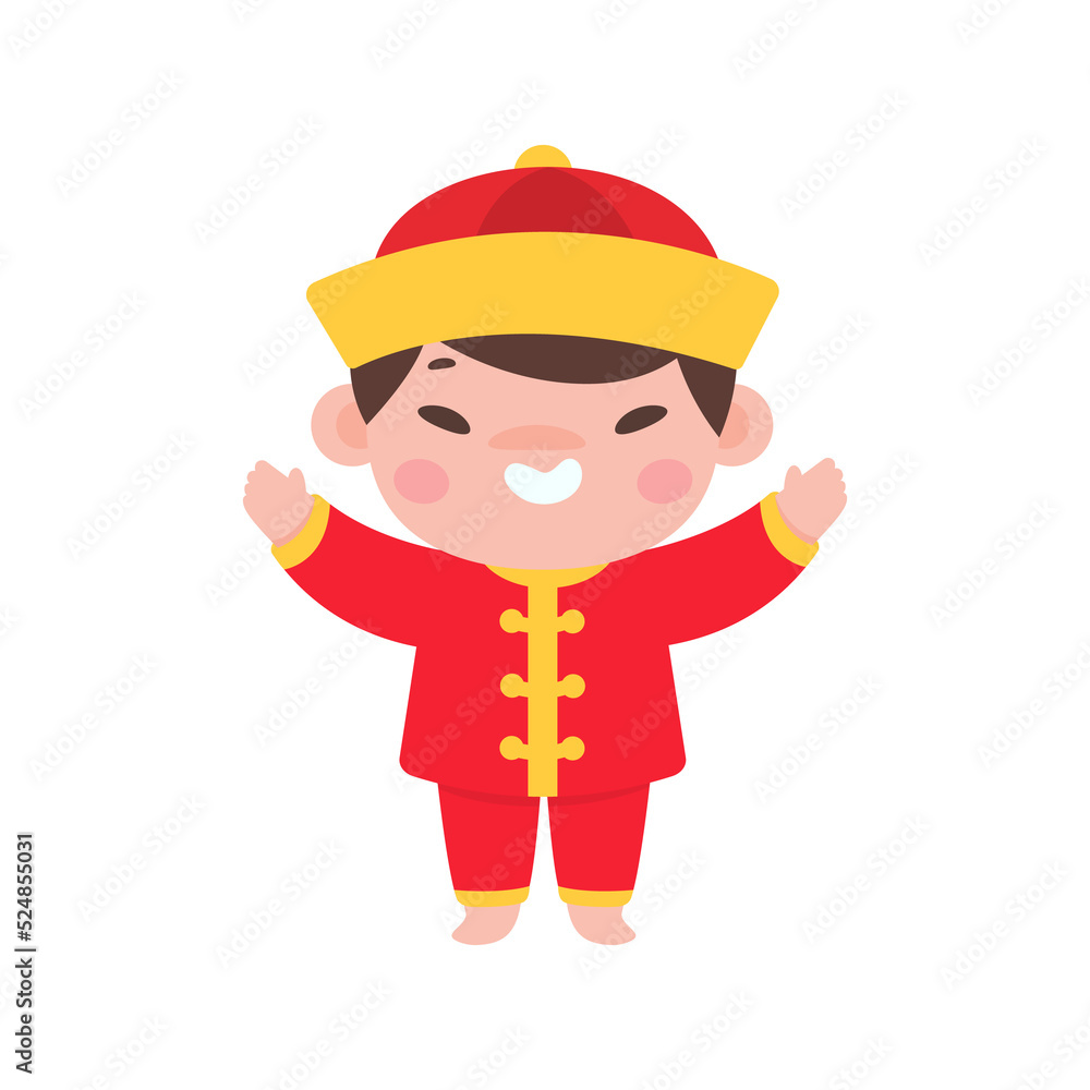Chinese children wear red national costumes to celebrate Chinese New Year. Chinese children wear red national costumes to celebrate Chinese New Year.